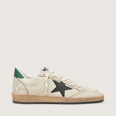 Golden Goose Ball Star Sneaker With Black Leather Star And Green Leather Heel Tab Golden Goose Ball Star Sneaker With Black Leather Star And Green Leather Heel Tab