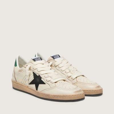 Golden Goose Ball Star Sneaker With Black Leather Star And Green Leather Heel Tab Golden Goose Ball Star Sneaker With Black Leather Star And Green Leather Heel Tab