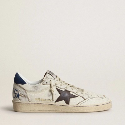 Golden Goose Ball Star Sneaker With Black Star And Blue Suede Heel Tab