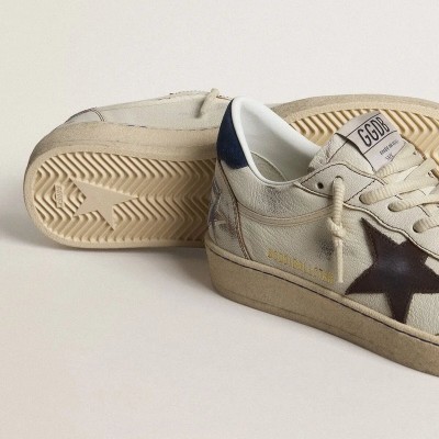 Golden Goose Ball Star Sneaker With Black Star And Blue Suede Heel Tab