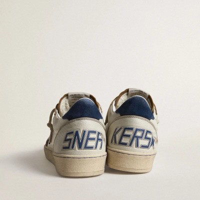 Golden Goose Ball Star Sneaker With Black Star And Blue Suede Heel Tab