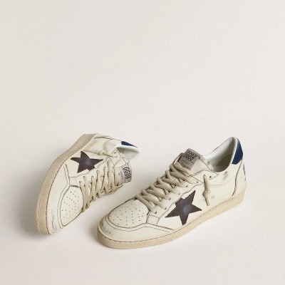 Golden Goose Ball Star Sneaker With Black Star And Blue Suede Heel Tab Golden Goose Ball Star Sneaker With Black Star And Blue Suede Heel Tab