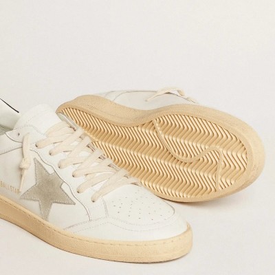 Golden Goose Ball Star Sneaker With Ice-Gray Suede Star And Blue Leather Heel Tab Golden Goose Ball Star Sneaker With Ice-Gray Suede Star And Blue Leather Heel Tab