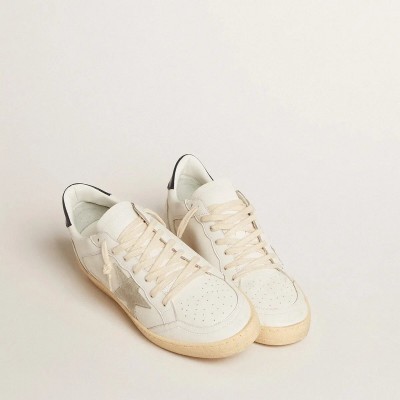 Golden Goose Ball Star Sneaker With Ice-Gray Suede Star And Blue Leather Heel Tab