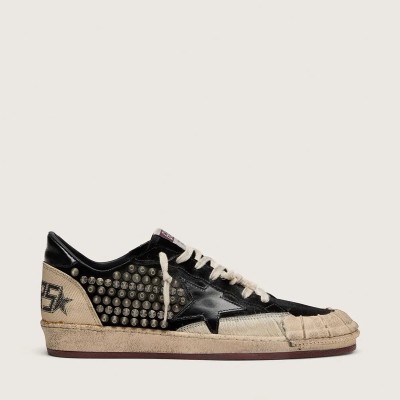 Golden Goose Ball Star Lab Sneaker In Black Suede With Studs And Glossy Black Leather Star Golden Goose Ball Star Lab Sneaker In Black Suede With Studs And Glossy Black Leather Star