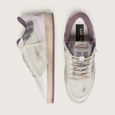 Golden Goose Ball Star Lab Sneaker In White Nylon And Pony Skin With Silver Star And Lilac Inserts Golden Goose Ball Star Lab Sneaker In White Nylon And Pony Skin With Silver Star And Lilac Inserts