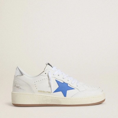 Golden Goose Ball Star Sneaker With Light Blue Leather Star And Silver Foiled Leather Heel Tab Golden Goose Ball Star Sneaker With Light Blue Leather Star And Silver Foiled Leather Heel Tab