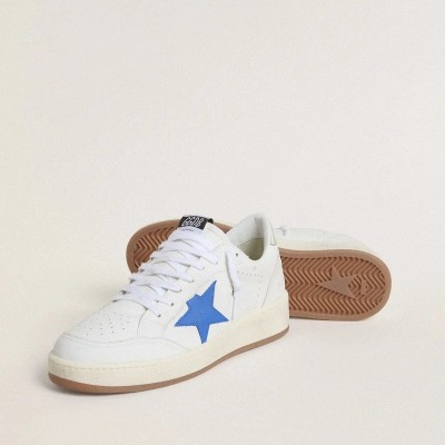 Golden Goose Ball Star Sneaker With Light Blue Leather Star And Silver Foiled Leather Heel Tab Golden Goose Ball Star Sneaker With Light Blue Leather Star And Silver Foiled Leather Heel Tab