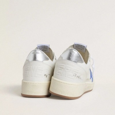 Golden Goose Ball Star Sneaker With Light Blue Leather Star And Silver Foiled Leather Heel Tab Golden Goose Ball Star Sneaker With Light Blue Leather Star And Silver Foiled Leather Heel Tab