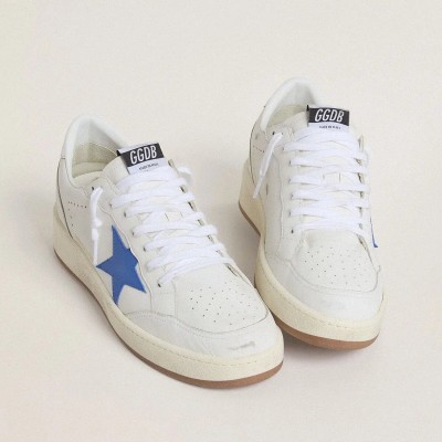 Golden Goose Ball Star Sneaker With Light Blue Leather Star And Silver Foiled Leather Heel Tab