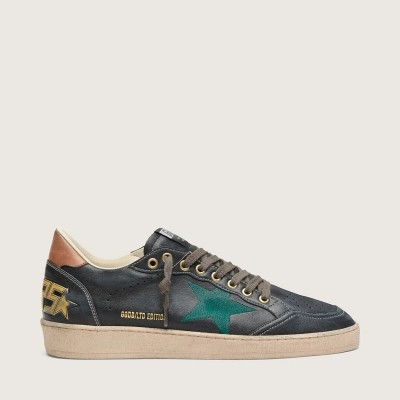 Golden Goose Ball Star Ltd Sneaker In Black Leather With Green Embroidered Star Golden Goose Ball Star Ltd Sneaker In Black Leather With Green Embroidered Star