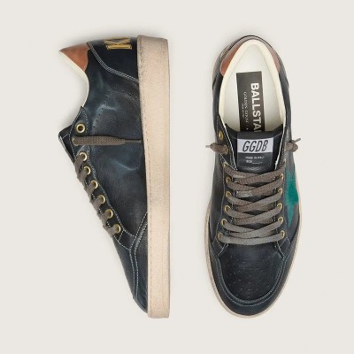 Golden Goose Ball Star Ltd Sneaker In Black Leather With Green Embroidered Star Golden Goose Ball Star Ltd Sneaker In Black Leather With Green Embroidered Star