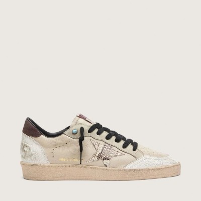Golden Goose Ball Star Ltd Sneaker In Cream Leather With Snake-Print Star