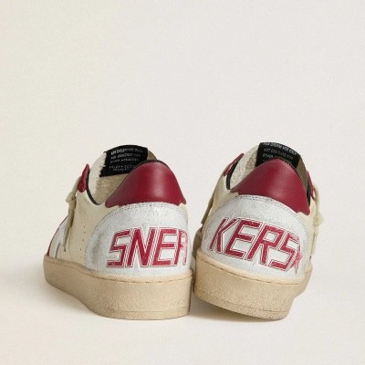 Golden Goose Ball Star Ltd Sneaker In Cream Nappa With White Leather Star And Red Suede Inserts Golden Goose Ball Star Ltd Sneaker In Cream Nappa With White Leather Star And Red Suede Inserts