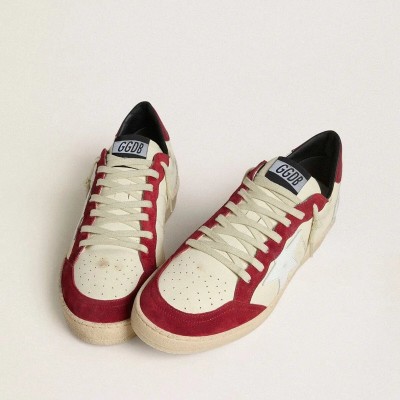 Golden Goose Ball Star Ltd Sneaker In Cream Nappa With White Leather Star And Red Suede Inserts