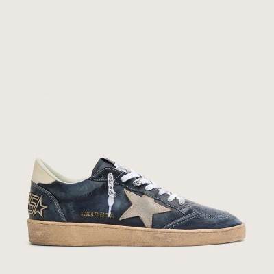 Golden Goose Ball Star Ltd Sneaker In Dark Blue Leather With Beige Suede Star Golden Goose Ball Star Ltd Sneaker In Dark Blue Leather With Beige Suede Star
