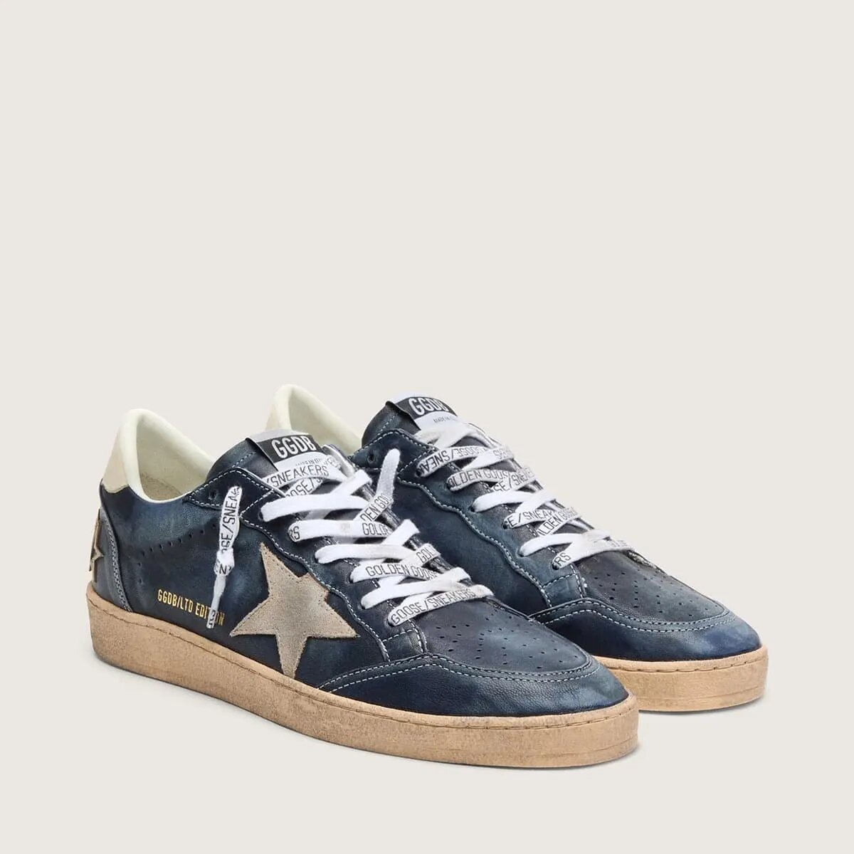 Golden Goose Ball Star Ltd Sneaker In Dark Blue Leather With Beige Suede Star Golden Goose Ball Star Ltd Sneaker In Dark Blue Leather With Beige Suede Star