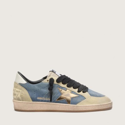 Golden Goose Ball Star Ltd Sneaker In Denim Blue Suede With Metallic Gold Leather Star Golden Goose Ball Star Ltd Sneaker In Denim Blue Suede With Metallic Gold Leather Star