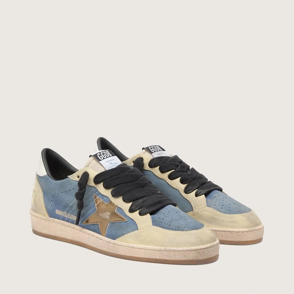 Golden Goose Ball Star Ltd Sneaker In Denim Blue Suede With Metallic Gold Leather Star Golden Goose Ball Star Ltd Sneaker In Denim Blue Suede With Metallic Gold Leather Star