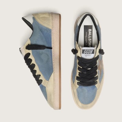 Golden Goose Ball Star Ltd Sneaker In Denim Blue Suede With Metallic Gold Leather Star Golden Goose Ball Star Ltd Sneaker In Denim Blue Suede With Metallic Gold Leather Star