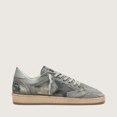 Golden Goose Ball Star Ltd Sneaker In Gray Denim With Black Leather Star