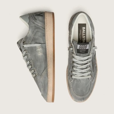 Golden Goose Ball Star Ltd Sneaker In Gray Denim With Black Leather Star