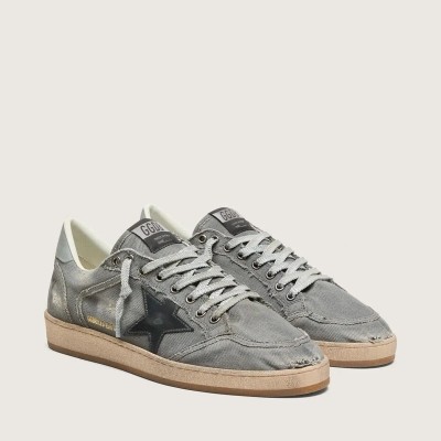 Golden Goose Ball Star Ltd Sneaker In Gray Denim With Black Leather Star