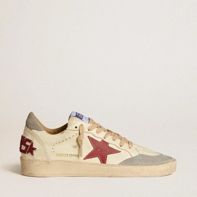 Golden Goose Ball Star Ltd Sneaker In Nappa Leather With Red Leather Star And Gray Suede Heel Tab Golden Goose Ball Star Ltd Sneaker In Nappa Leather With Red Leather Star And Gray Suede Heel Tab