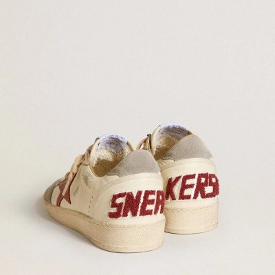 Golden Goose Ball Star Ltd Sneaker In Nappa Leather With Red Leather Star And Gray Suede Heel Tab Golden Goose Ball Star Ltd Sneaker In Nappa Leather With Red Leather Star And Gray Suede Heel Tab