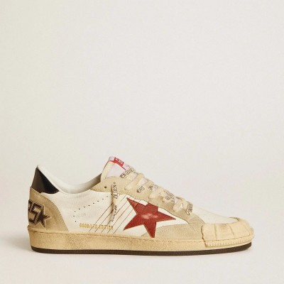 Golden Goose Ball Star Ltd Sneaker In Nappa Leather With Red Leather Star And Leather Heel Tab Golden Goose Ball Star Ltd Sneaker In Nappa Leather With Red Leather Star And Leather Heel Tab