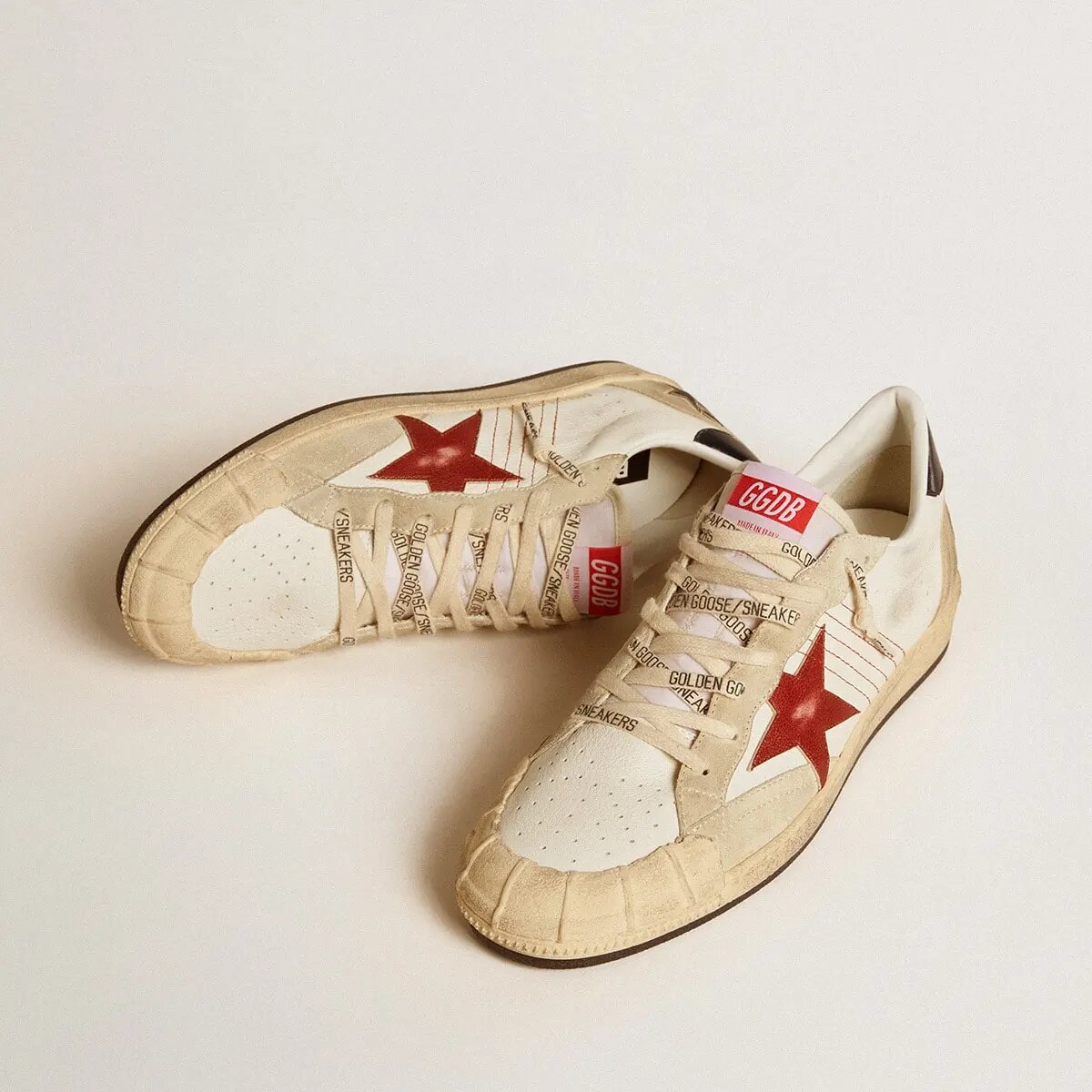 Golden Goose Ball Star Ltd Sneaker In Nappa Leather With Red Leather Star And Leather Heel Tab Golden Goose Ball Star Ltd Sneaker In Nappa Leather With Red Leather Star And Leather Heel Tab