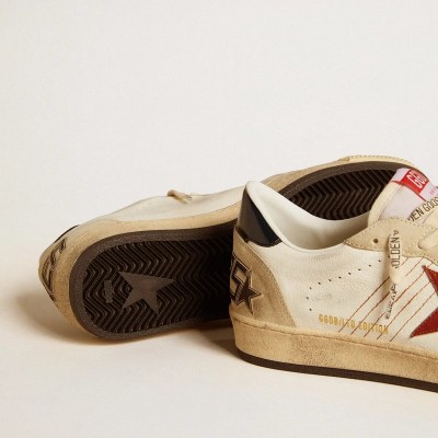 Golden Goose Ball Star Ltd Sneaker In Nappa Leather With Red Leather Star And Leather Heel Tab Golden Goose Ball Star Ltd Sneaker In Nappa Leather With Red Leather Star And Leather Heel Tab