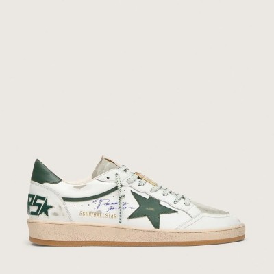 Golden Goose Ball Star Ltd Sneaker In White Leather With Green Star And Skins Golden Goose Ball Star Ltd Sneaker In White Leather With Green Star And Skins