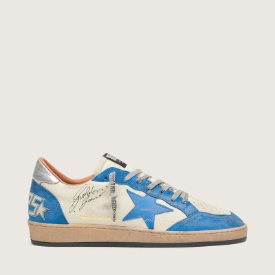 Golden Goose Ball Star Ltd Sneaker In White Leather With Light Blue Leather Star Golden Goose Ball Star Ltd Sneaker In White Leather With Light Blue Leather Star