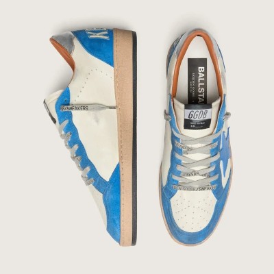 Golden Goose Ball Star Ltd Sneaker In White Leather With Light Blue Leather Star Golden Goose Ball Star Ltd Sneaker In White Leather With Light Blue Leather Star
