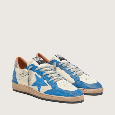 Golden Goose Ball Star Ltd Sneaker In White Leather With Light Blue Leather Star