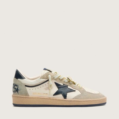 Golden Goose Ball Star Ltd Sneaker In White Leather And Light Grey Suede With Dark Blue Star And Skins Golden Goose Ball Star Ltd Sneaker In White Leather And Light Grey Suede With Dark Blue Star And Skins