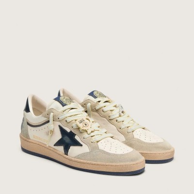 Golden Goose Ball Star Ltd Sneaker In White Leather And Light Grey Suede With Dark Blue Star And Skins