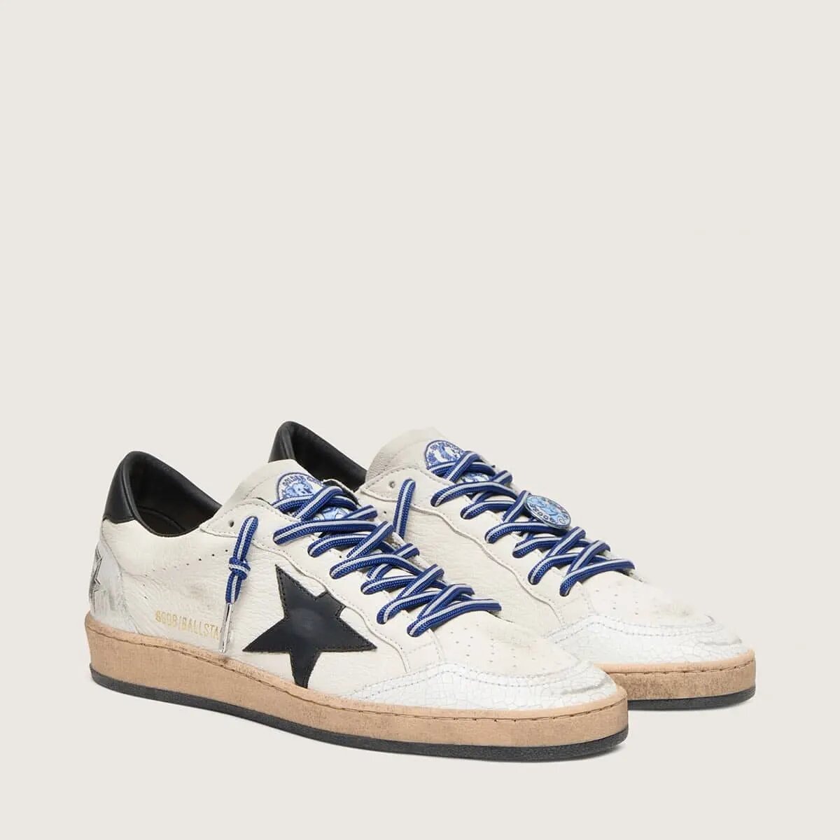 Golden Goose Ball Star Ltd Sneaker In White Nappa Leather With Black Leather Star And Heel Tab Golden Goose Ball Star Ltd Sneaker In White Nappa Leather With Black Leather Star And Heel Tab