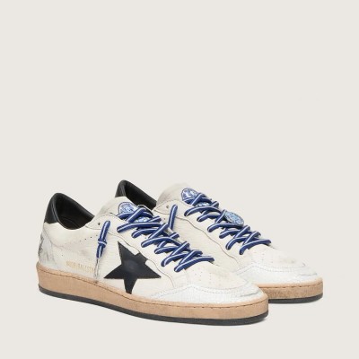 Golden Goose Ball Star Ltd Sneaker In White Nappa Leather With Black Leather Star And Heel Tab