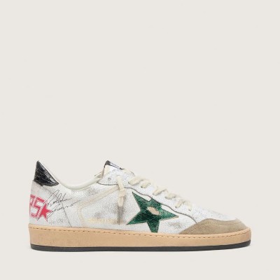 Golden Goose Ball Star Sneaker With Metallic Leather Star And Gray Leather Heel Tab Golden Goose Ball Star Sneaker With Metallic Leather Star And Gray Leather Heel Tab