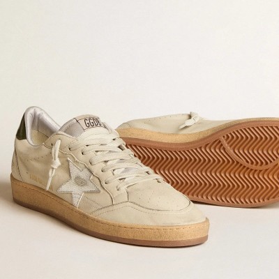 Golden Goose Ball Star Sneaker With Silver Leather Star And Green Leather Heel Tab Golden Goose Ball Star Sneaker With Silver Leather Star And Green Leather Heel Tab