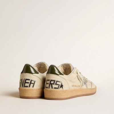 Golden Goose Ball Star Sneaker With Silver Leather Star And Green Leather Heel Tab Golden Goose Ball Star Sneaker With Silver Leather Star And Green Leather Heel Tab
