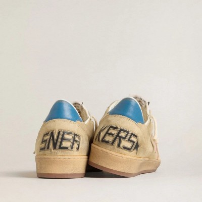 Golden Goose Ball Star Sneaker In Beige Suede With Coral Leather Star And Blue Nappa Heel Tab Golden Goose Ball Star Sneaker In Beige Suede With Coral Leather Star And Blue Nappa Heel Tab