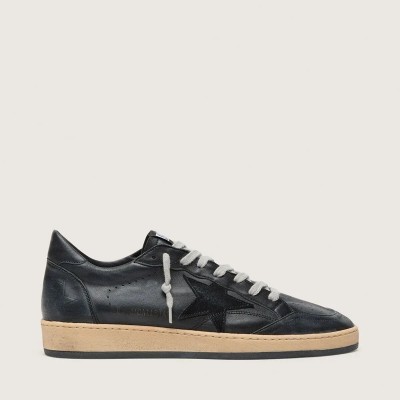 Golden Goose Ball Star Sneaker In Black Nappa With Suede Star And Nappa Heel Tab Golden Goose Ball Star Sneaker In Black Nappa With Suede Star And Nappa Heel Tab