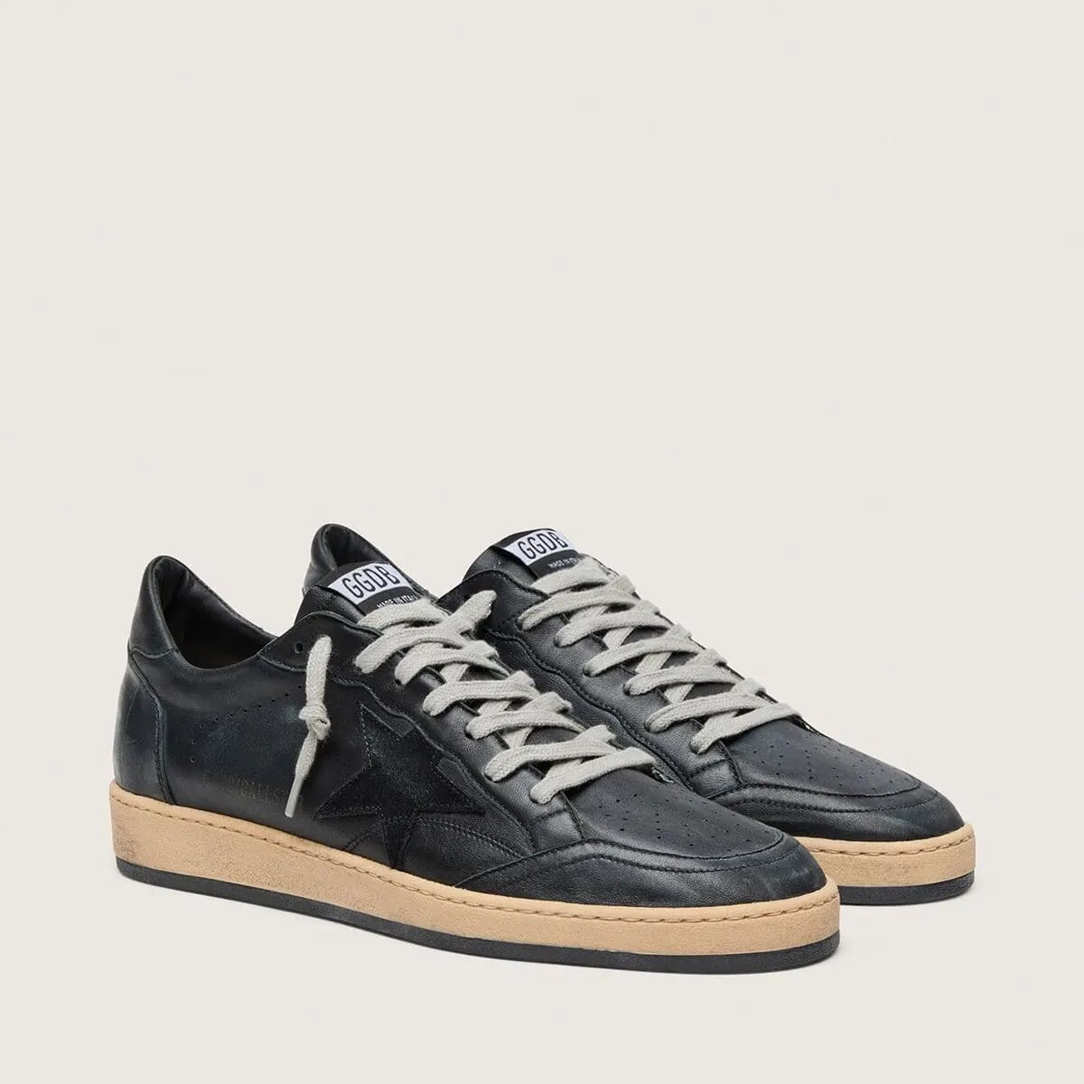 Golden Goose Ball Star Sneaker In Black Nappa With Suede Star And Nappa Heel Tab Golden Goose Ball Star Sneaker In Black Nappa With Suede Star And Nappa Heel Tab
