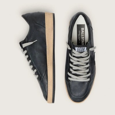 Golden Goose Ball Star Sneaker In Black Nappa With Suede Star And Nappa Heel Tab Golden Goose Ball Star Sneaker In Black Nappa With Suede Star And Nappa Heel Tab