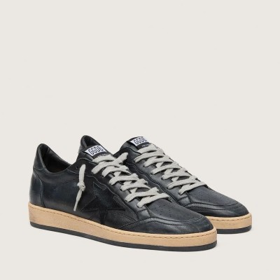 Golden Goose Ball Star Sneaker In Black Nappa With Suede Star And Nappa Heel Tab