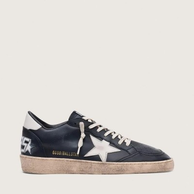 Golden Goose Ball Star Sneaker In Black Nappa With White Leather Star And Heel Tab Golden Goose Ball Star Sneaker In Black Nappa With White Leather Star And Heel Tab