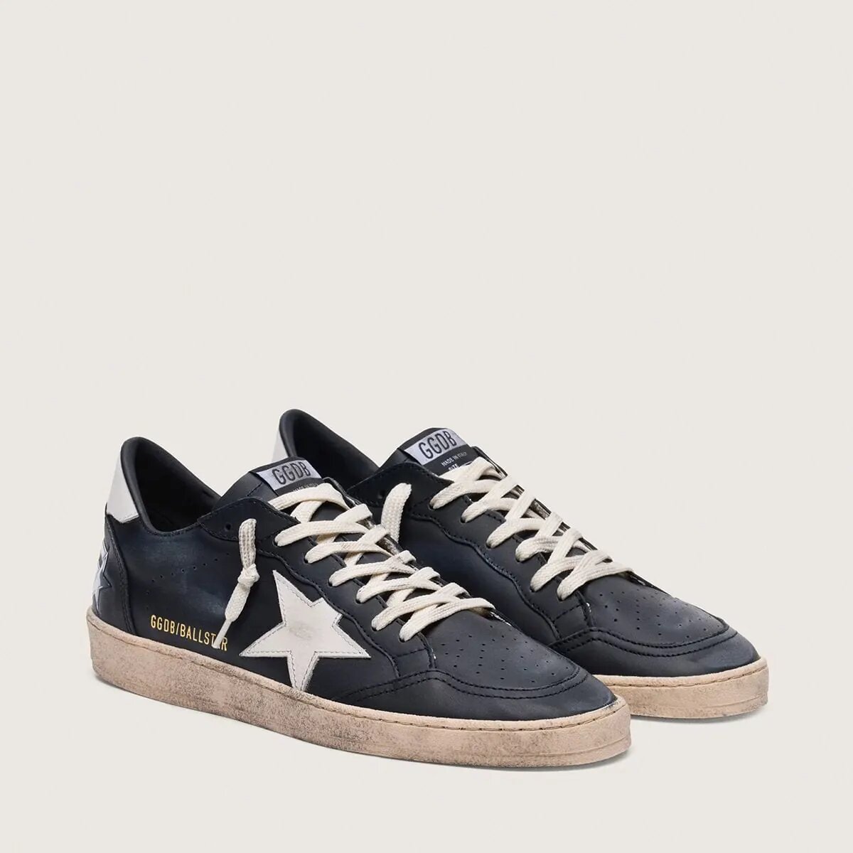 Golden Goose Ball Star Sneaker In Black Nappa With White Leather Star And Heel Tab Golden Goose Ball Star Sneaker In Black Nappa With White Leather Star And Heel Tab